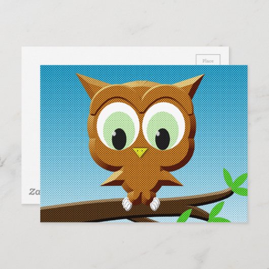 ニュースプリントの漫画フクロウ ポストカード (正面/裏面)