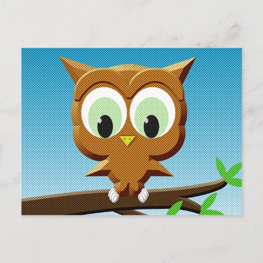 ニュースプリントの漫画フクロウ ポストカード (正面)