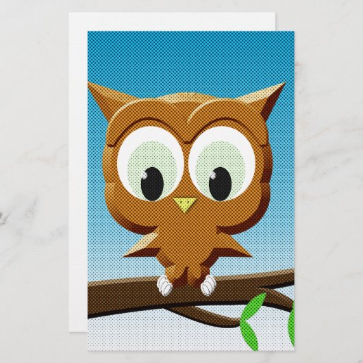 ニュースプリントの漫画フクロウ 便箋 (正面/裏面)