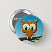 ニュースプリントの漫画フクロウ 缶バッジ (正面&裏面)