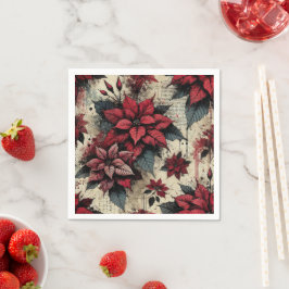 ニュースプリントグランジポインセチアArt Decompage Napkins スタンダードカクテルナプキン