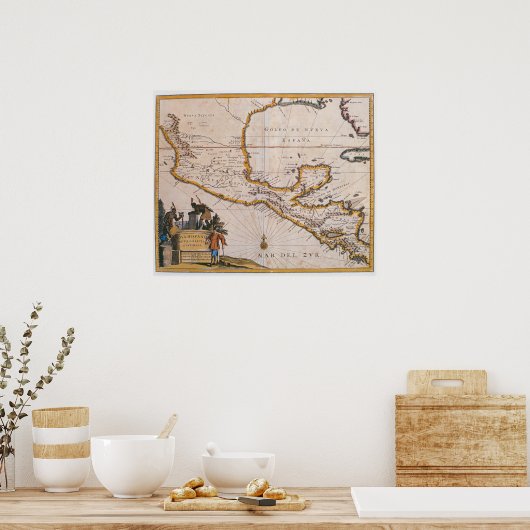 ニュースペインの地図 |新ガリシア&グアテマラ, 1625 ポスター (キッチン)