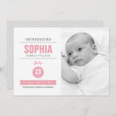 ニュースモダンピンクベビー誕生写真のお知らせ 案内状 (正面/裏面)