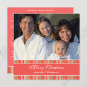 ニュースレターピンクグリーンストライプクリスマスカード 招待状 (正面/裏面)