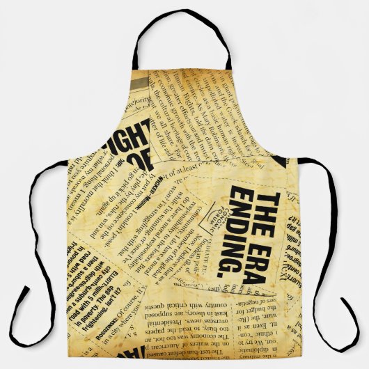 ニュース紙文字と古い紙 エプロン (正面)