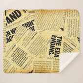 ニュース紙文字と古い紙 シェルパブランケット (正面(横))