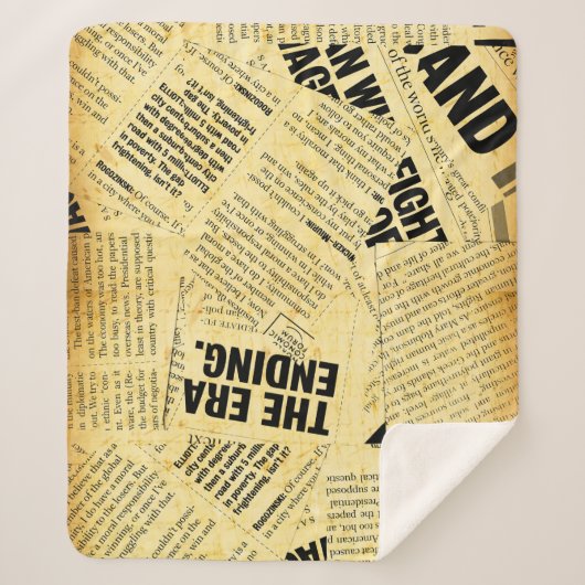 ニュース紙文字と古い紙 シェルパブランケット (正面)