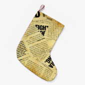 ニュース紙文字と古い紙 スモールクリスマスストッキング (正面 (吊り時))