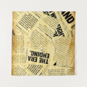 ニュース紙文字と古い紙 タペストリー (正面(横))