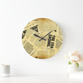 ニュース紙文字と古い紙 ラージ壁時計 (ホーム)
