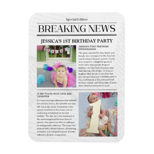 ニュース速報フロントページ新聞1st誕生日 マグネット (縦)