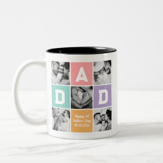 ニューダファースト父の日の家族の写真グリッド ツートーンマグカップ (左)