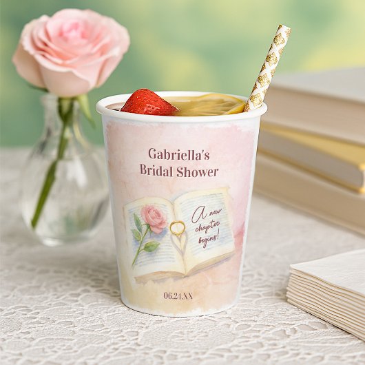 ニューチャプターストーリーブックピンクローズブライダルシャワー 紙コップ