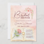 ニューチャプターピンクローズ&リングや輪シャドウブライダルシャワー 招待状 (正面)