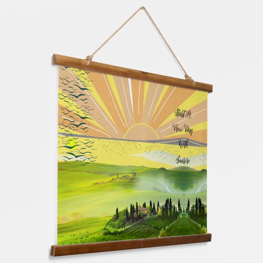 ニューデイウィズサンライズシーナリー感動的引用文 吊り下げ型タペストリー (傾斜あり)
