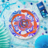 ニューデコモノグラムオレンジブルーバラ ペーパープレート (パーティー)