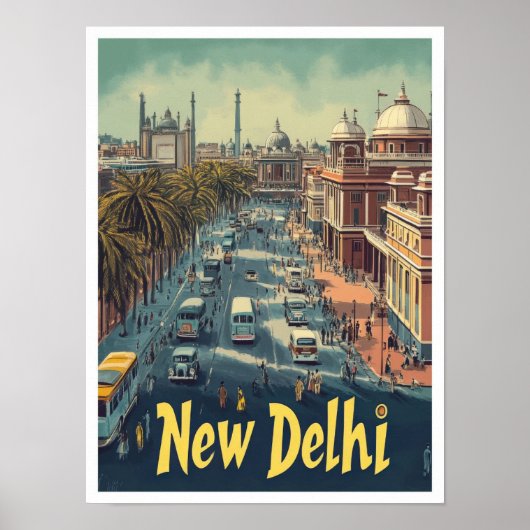 ニューデリーインディアアートヴィンテージトラベルイラストレーション ポスター (正面)