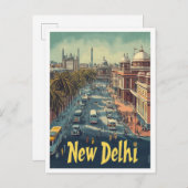 ニューデリーインディアアートヴィンテージトラベルイラストレーション ポストカード (正面/裏面)