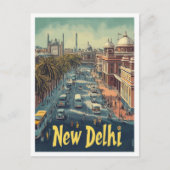 ニューデリーインディアアートヴィンテージトラベルイラストレーション ポストカード (正面)