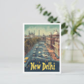 ニューデリーインディアアートヴィンテージトラベルイラストレーション ポストカード (スタンド正面)