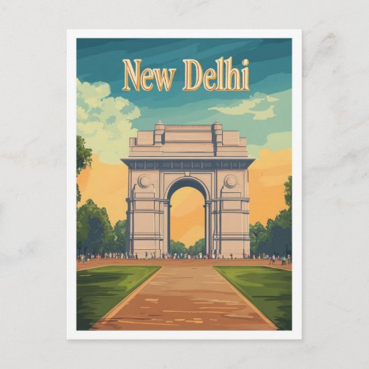 ニューデリーインディアヴィンテージトラベルイラストレーション ポストカード (正面)