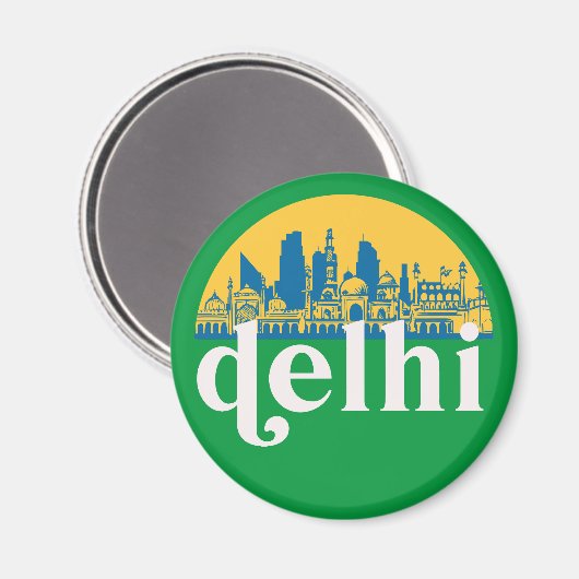 ニューデリーインドレトロシティスカイラインシティスケープアート マグネット (正面/裏面)
