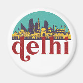 ニューデリーインドヴィンテージシティスカイラインシティスケープアート マグネット (正面)