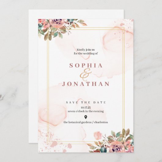 ニュートラエレガントルのカー結婚ド招待状アイディア 招待状 (正面/裏面)