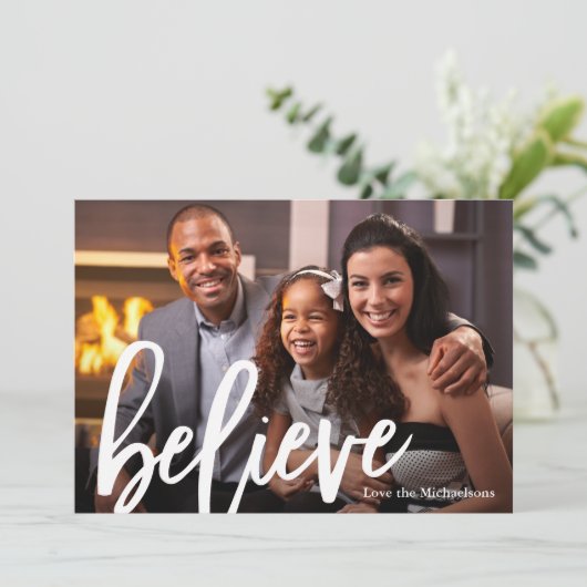 ニュートラエレガントルタイポグラフィ信じ写真クリスマス シーズンカード (スタンド正面)