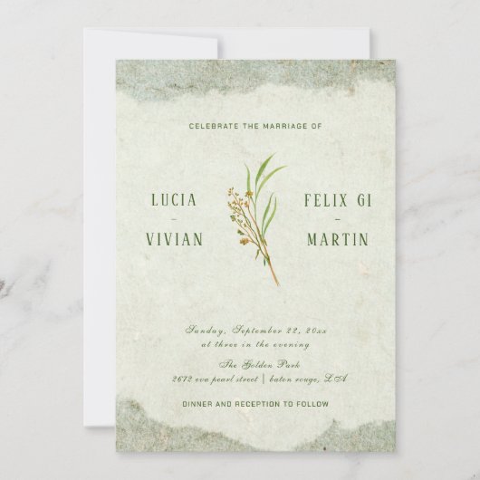 ニュートラエレガントルヴィンテージクリームグ素朴リー結婚ズ 招待状 (正面)