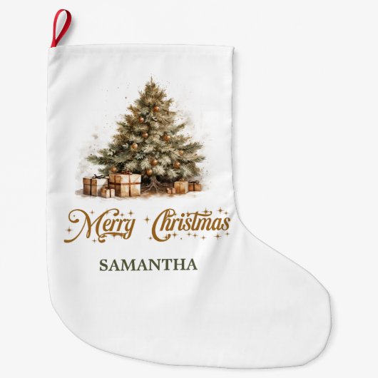 ニュートラエレガントル自然・トーン緑と金ゴールド ラージクリスマスストッキング (正面)