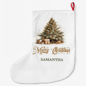 ニュートラエレガントル自然・トーン緑と金ゴールド ラージクリスマスストッキング (裏面)