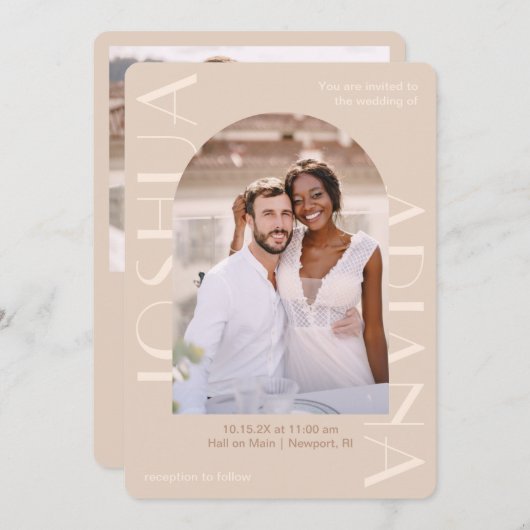 ニュートラエレガントル2枚フォトQR Rsvp結婚's 招待状 (正面/裏面)