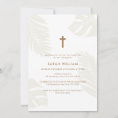 ニュートラエレガントルBoho葉金ゴールドクロス洗礼 招待状 (正面)