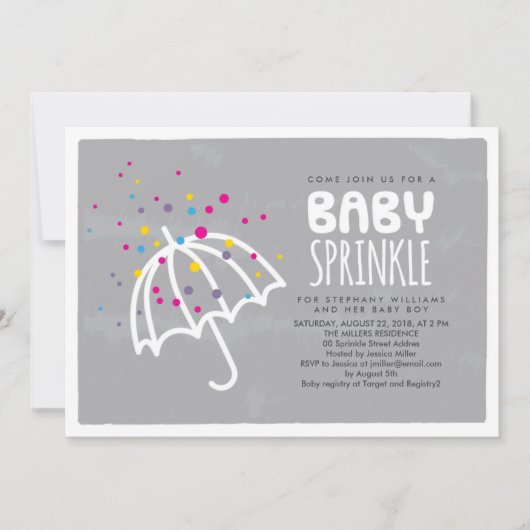 ニュートラカラフルルスタイリッシュグレーベビー散布招待状 招待状 (正面)