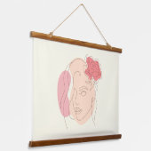 ニュートラコンテンポラリール顔とフローララインアート 吊り下げ型タペストリー (傾斜あり)