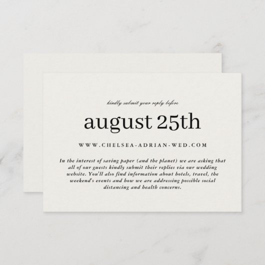 ニュートラシンプルル結婚タイプのオンラインRSVPと情報 セーブザデート (正面/裏面)