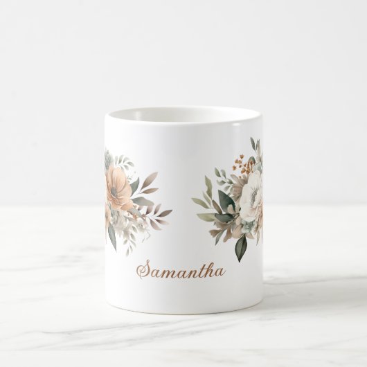 ニュートラパーソナライズされたル水彩フローラブーケ コーヒーマグカップ (中央)