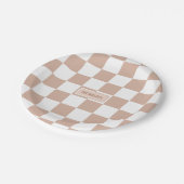 ニュートラパーソナライズされた市松模様にルバラ赤面ピンク ペーパープレート (アングル)