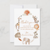 ニュートラミニマルルなサファリの動物の赤ん坊シャワー サンキューカード (正面)