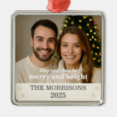 ニュートラモダンル&金ゴールドファミリーフォトスノーフレーク メタルオーナメント (正面)