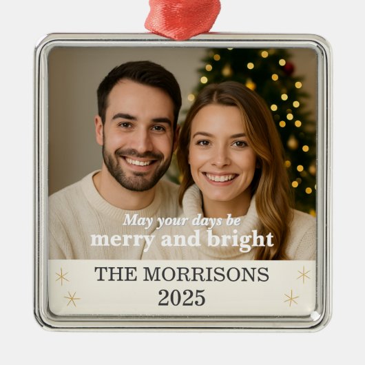 ニュートラモダンル&金ゴールドファミリーフォトスノーフレーク メタルオーナメント (正面)