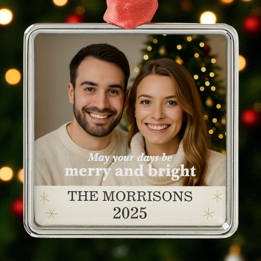 ニュートラモダンル&金ゴールドファミリーフォトスノーフレーク メタルオーナメント