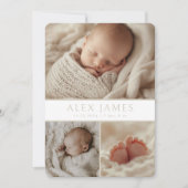 ニュートラモダンルBohoフォトコラージュベビー誕生 案内状 (正面)