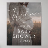 ニュートラルお洒落フォトウェルカムベビーシャワーのサイン ポスター (正面)