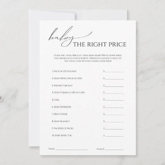 ニュートラルお洒落ベビーシャワー右のプライスカード 招待状 (正面)
