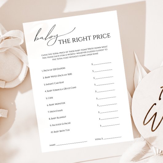 ニュートラルお洒落ベビーシャワー右のプライスカード 招待状