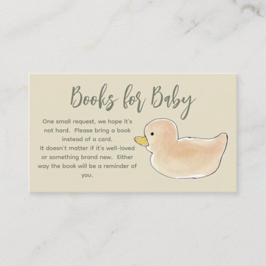 ニュートラルかわいい甘いアヒルの女の子の本の赤ちゃんシャワー エンクロージャーカード (正面)