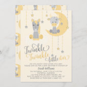 ニュートラルきらめく小さな星の動物の赤ちゃんシャワー 招待状 (正面/裏面)
