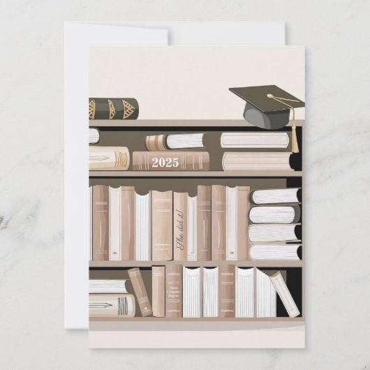 ニュートラルでソフトなブックスタックの卒業パーティー 招待状 (裏面)